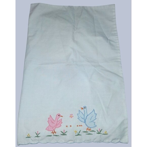 Vintage Embroidered Doll /Baby Pillowcase Ducks 11×14 - Picture 1 of 7